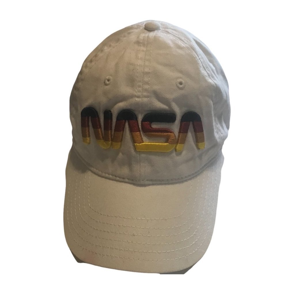 NASA Embroidered Baseball Cap Hat Adjustable‎ Strap Worm Logo White MAD ENGINE